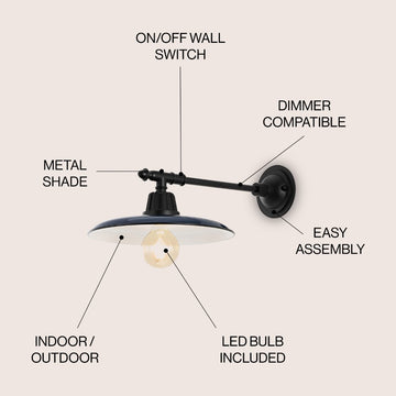 Bonner 12" Farmhouse Industrial Indoor/Outdoor Iron LED Victorian Arm Outdoor Sconce - JONATHAN Y